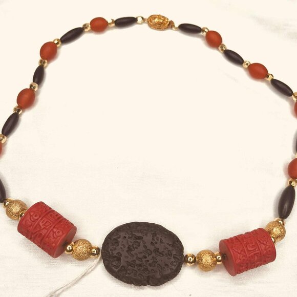 Vintage Lava & Tibetan Style Necklace – Mixed Materials, 48 cm - Picture 5 of 10